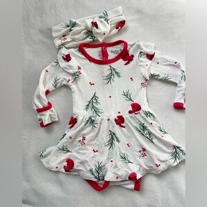 Kyte Baby Winterberry Print Long Sleeve Bodysuit Twirl with Matching Bow Bamboo